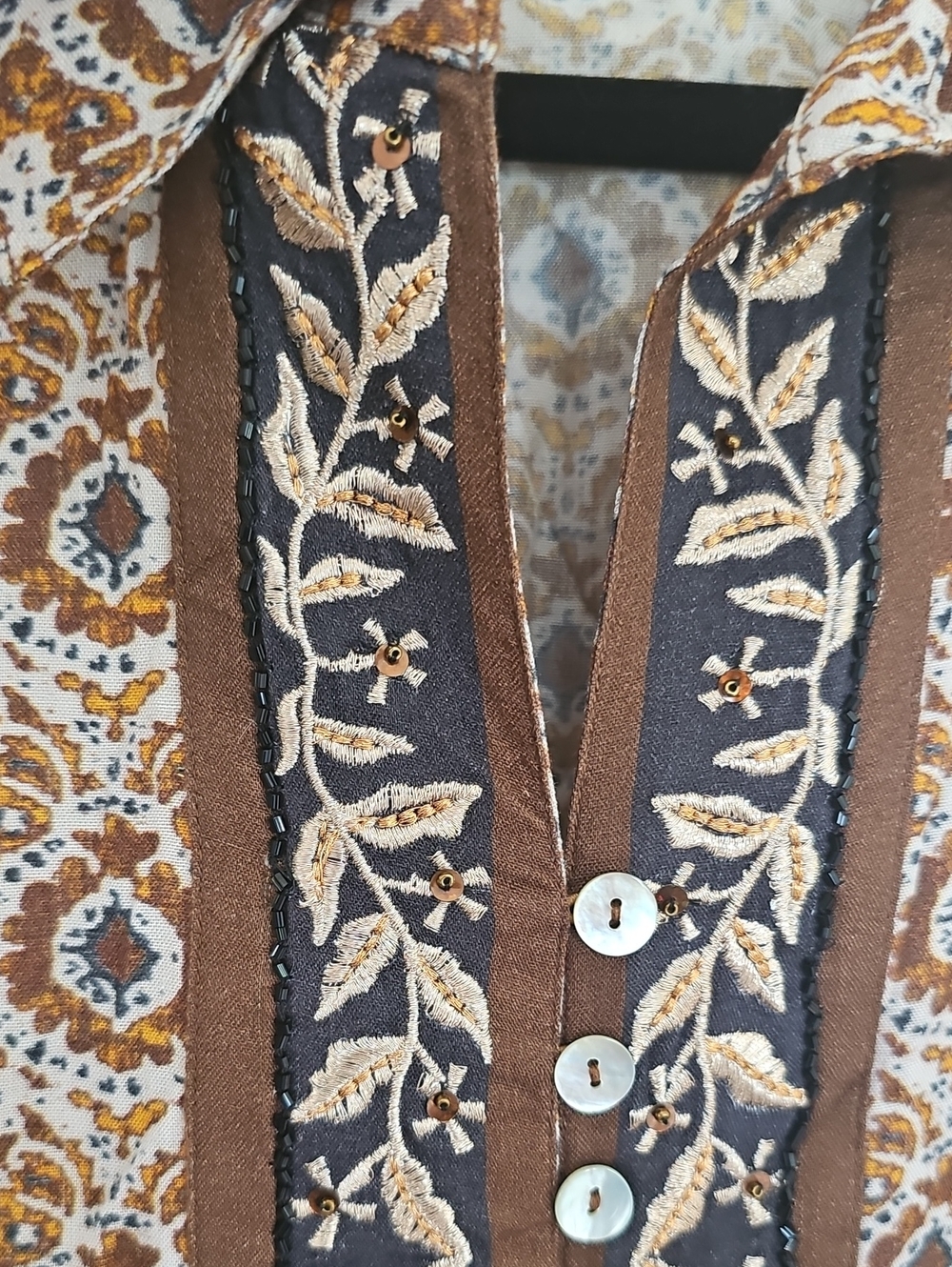 Soft Surroundings Boho Embroidered Beaded Fall Tunic Top